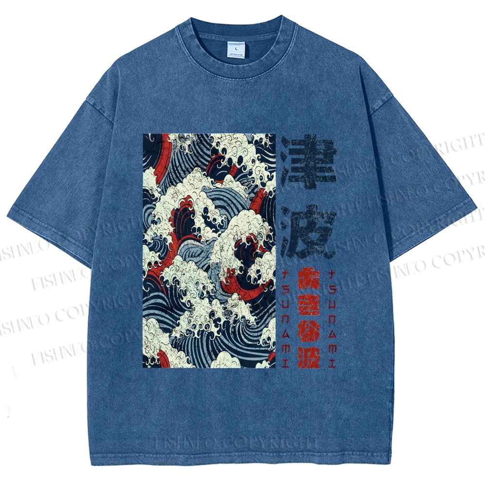 Unisex Vintage Waves Printed Washed Tee