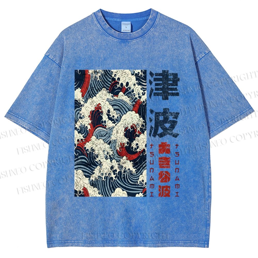 Unisex Vintage Waves Printed Washed Tee