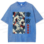 Unisex Vintage Waves Printed Washed Tee