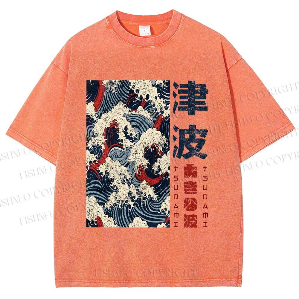 Unisex Vintage Waves Printed Washed Tee