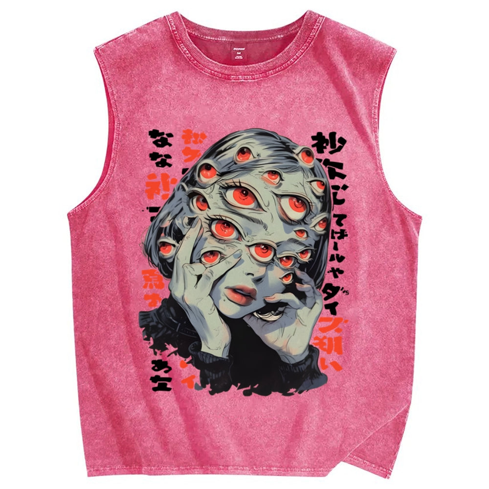 THOUSAND EYES GAZE Vintage Distressed Washed Tank Top
