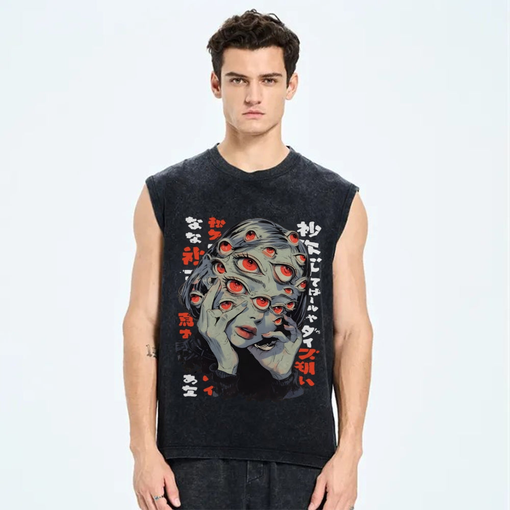 THOUSAND EYES GAZE Vintage Distressed Washed Tank Top