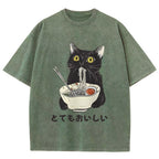 Cats Eat Ramen Noodles Washed T-Shirt