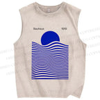 Unisex Geometric Stripes Printed Washed Tank Top