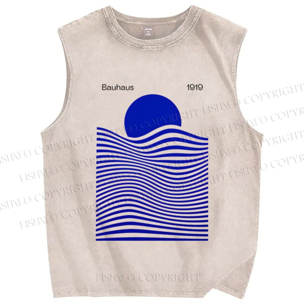 Unisex Geometric Stripes Printed Washed Tank Top