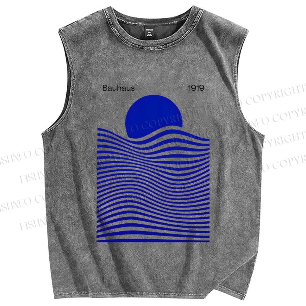 Unisex Geometric Stripes Printed Washed Tank Top