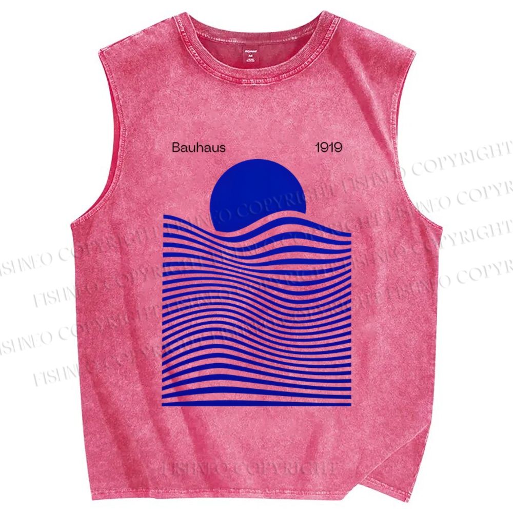 Unisex Geometric Stripes Printed Washed Tank Top