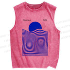 Unisex Geometric Stripes Printed Washed Tank Top