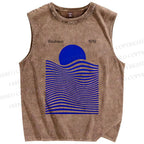 Unisex Geometric Stripes Printed Washed Tank Top