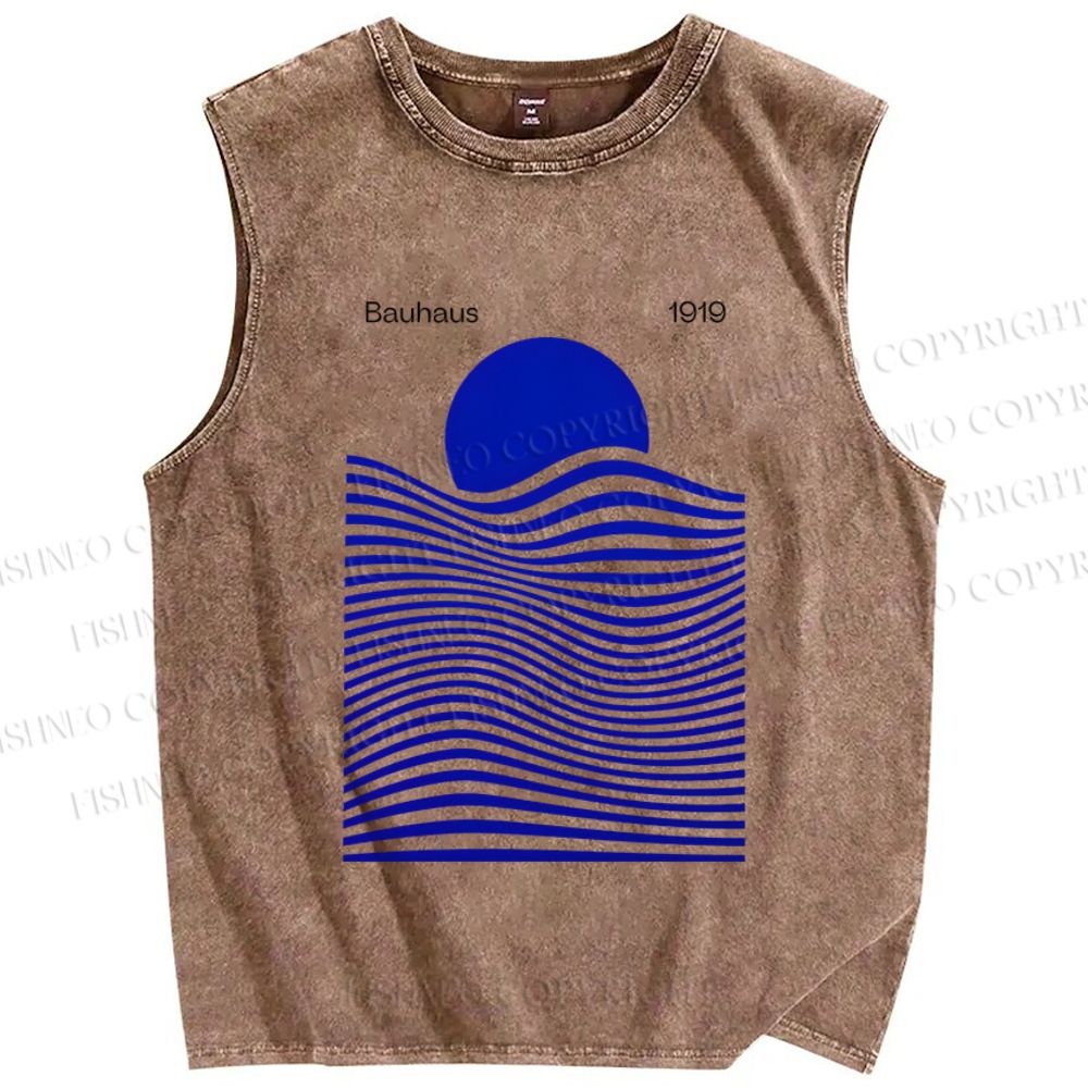 Unisex Geometric Stripes Printed Washed Tank Top