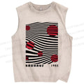 Unisex Artistic Geometric Stripes Circles Printed Washed Tank Top