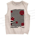 Unisex Artistic Geometric Stripes Circles Printed Washed Tank Top