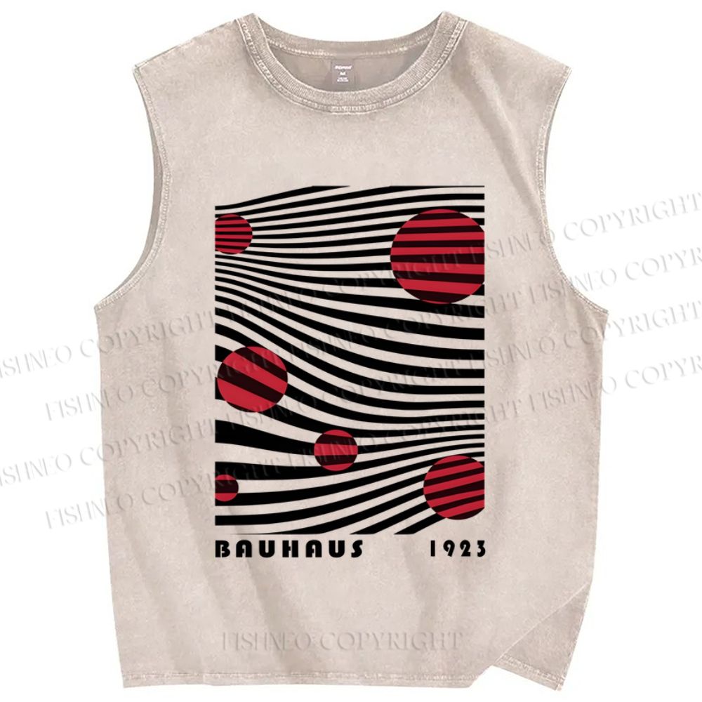 Unisex Artistic Geometric Stripes Circles Printed Washed Tank Top
