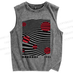 Unisex Artistic Geometric Stripes Circles Printed Washed Tank Top