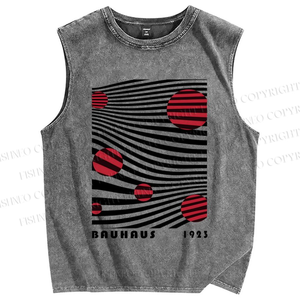 Unisex Artistic Geometric Stripes Circles Printed Washed Tank Top