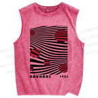 Unisex Artistic Geometric Stripes Circles Printed Washed Tank Top