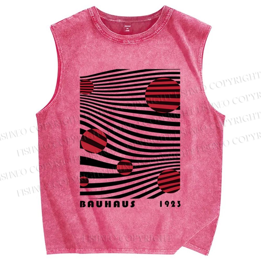 Unisex Artistic Geometric Stripes Circles Printed Washed Tank Top