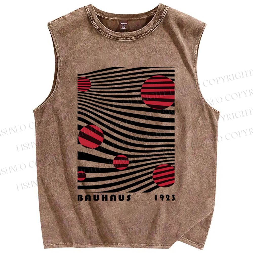 Unisex Artistic Geometric Stripes Circles Printed Washed Tank Top