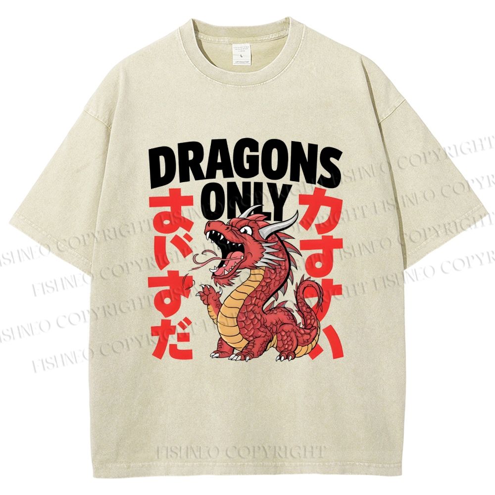 Unisex Dragons Printed Washed Tee