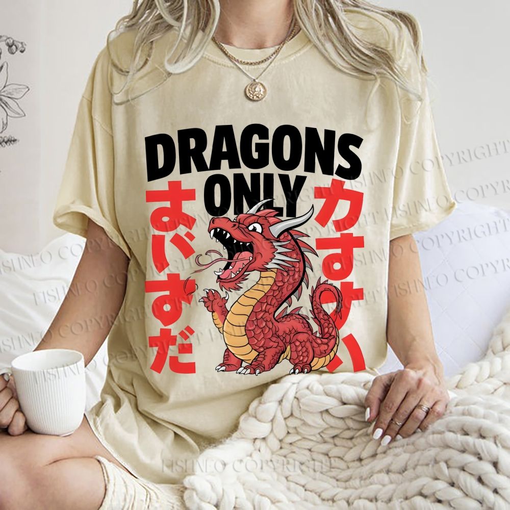 Unisex Dragons Printed Washed Tee