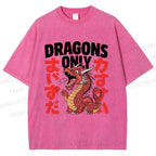 Unisex Dragons Printed Washed Tee