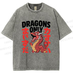 Unisex Dragons Printed Washed Tee