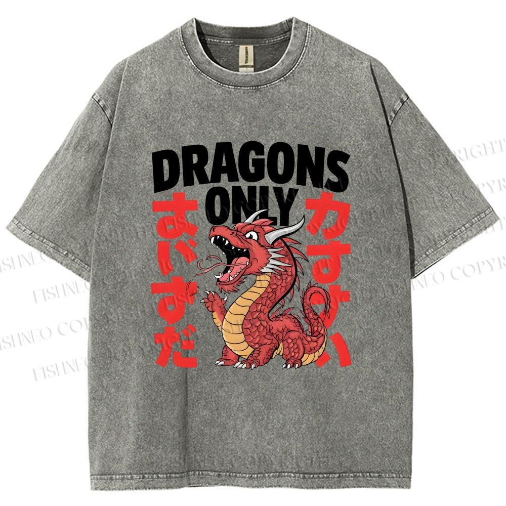 Unisex Dragons Printed Washed Tee