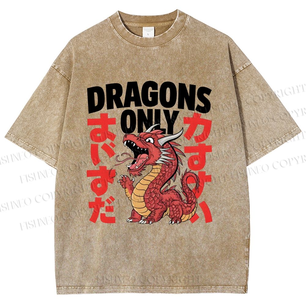 Unisex Dragons Printed Washed Tee