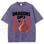 Unisex Dragons Printed Washed Tee