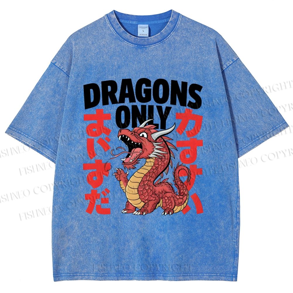 Unisex Dragons Printed Washed Tee