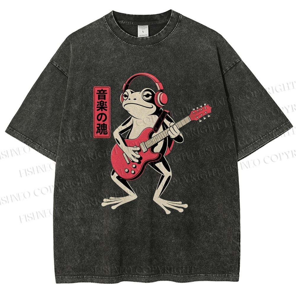 Unisex Musical Frog Printed Washed Tee
