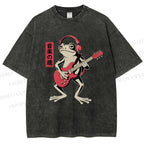 Unisex Musical Frog Printed Washed Tee