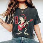 Unisex Musical Frog Printed Washed Tee