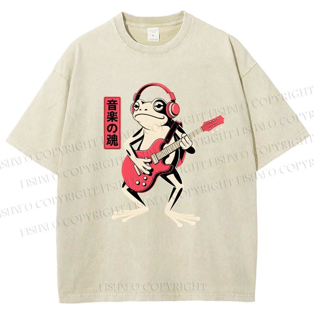 Unisex Musical Frog Printed Washed Tee