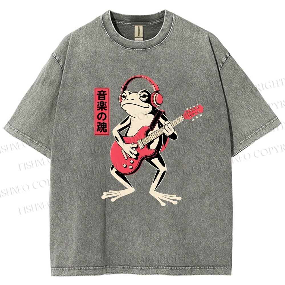 Unisex Musical Frog Printed Washed Tee