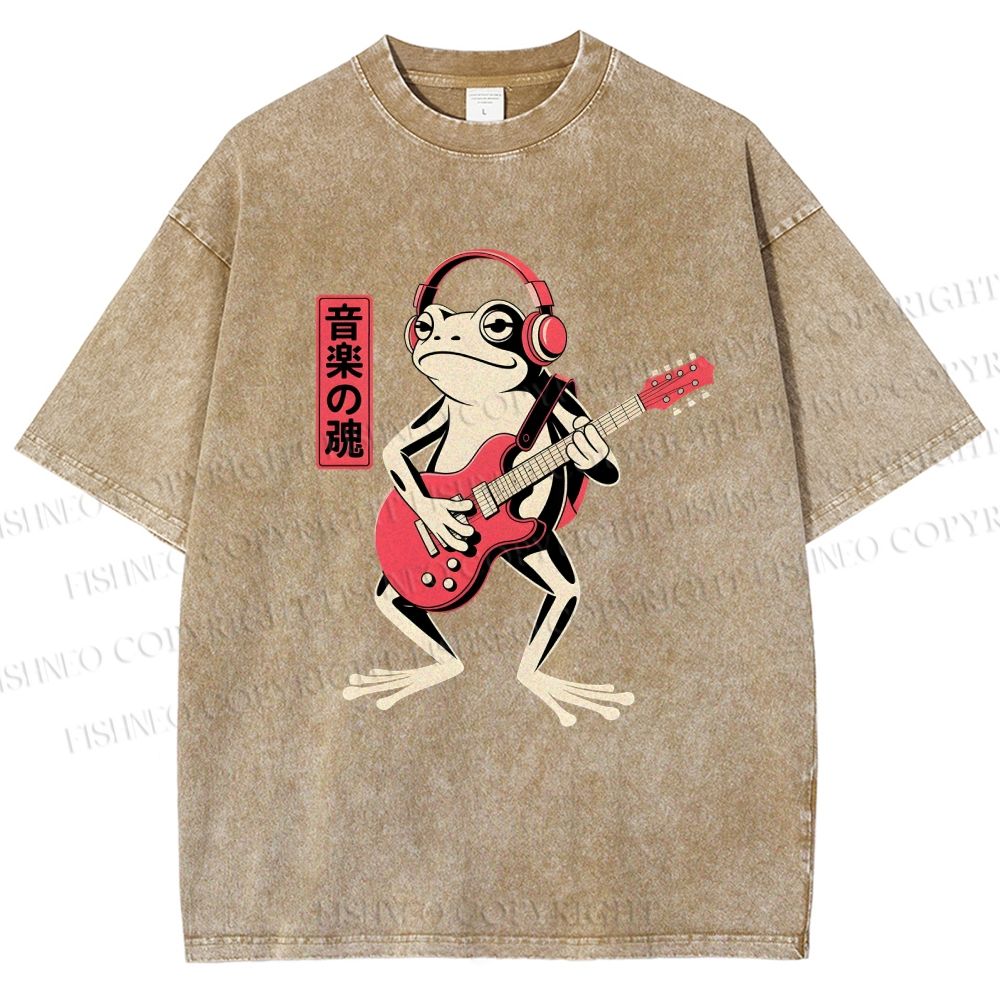Unisex Musical Frog Printed Washed Tee