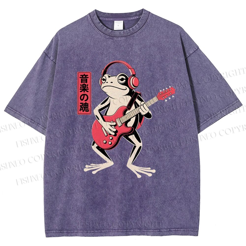 Unisex Musical Frog Printed Washed Tee