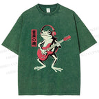 Unisex Musical Frog Printed Washed Tee