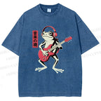 Unisex Musical Frog Printed Washed Tee