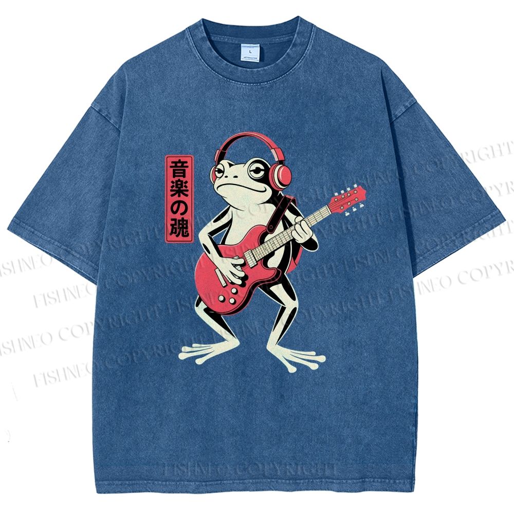 Unisex Musical Frog Printed Washed Tee