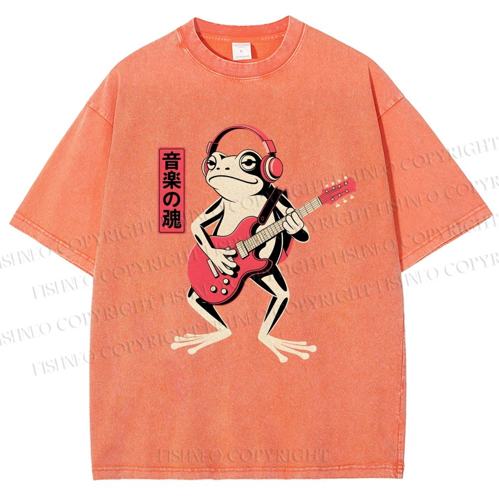 Unisex Musical Frog Printed Washed Tee