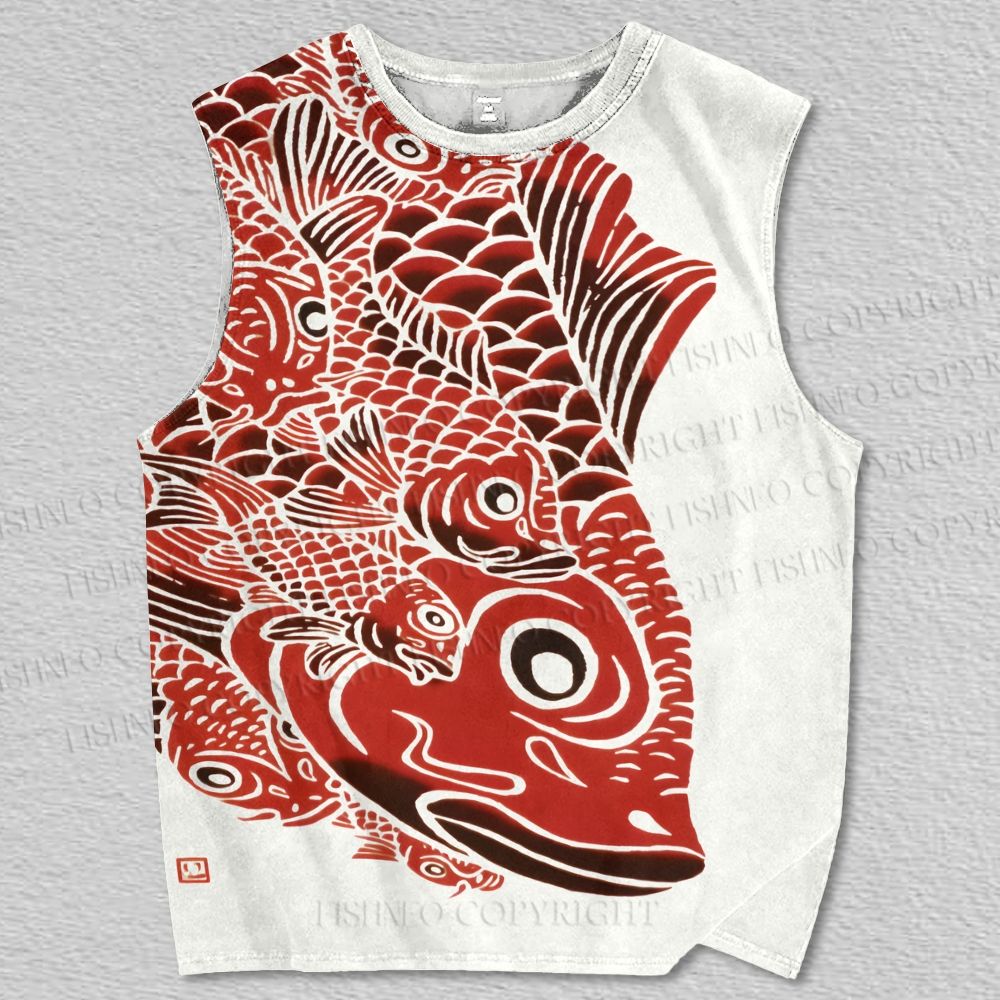 Unisex Vintage Japanese Koi Fish Printed Tank Top