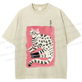 Unisex Cute Cat With Black Feet Printed Washed Tee