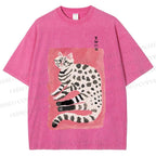 Unisex Cute Cat With Black Feet Printed Washed Tee