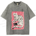 Unisex Cute Cat With Black Feet Printed Washed Tee