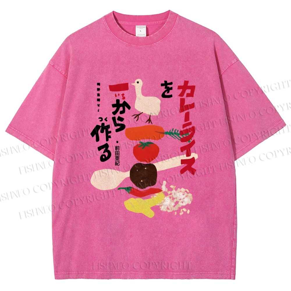 Unisex Japanese Vegetables Printed Washed Tee