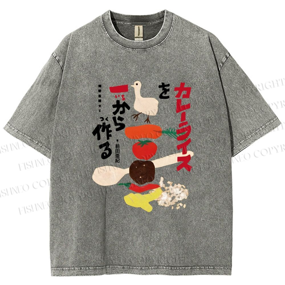 Unisex Japanese Vegetables Printed Washed Tee