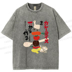 Unisex Japanese Vegetables Printed Washed Tee
