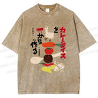 Unisex Japanese Vegetables Printed Washed Tee