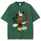 Unisex Japanese Vegetables Printed Washed Tee